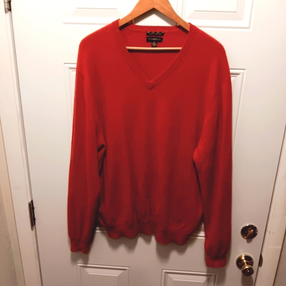 Club Room V-Neck Long Sleeved Men's Sweater Estate 100% Cashmere RUST Orange XL - Picture 1 of 7